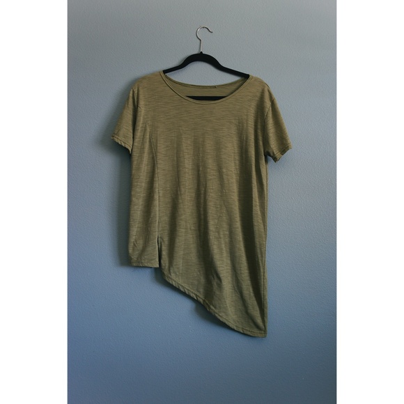 Olive Green Slant Cut T-Shirt Dress Tunic - Picture 3 of 3